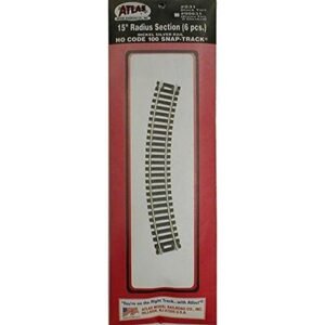 Atlas Trains Code 100 Nickel Silver 15 Inch Radius Snap Track 6 Pieces Box HO Scale Perfect for RC G Scale Trains Enthusiasts