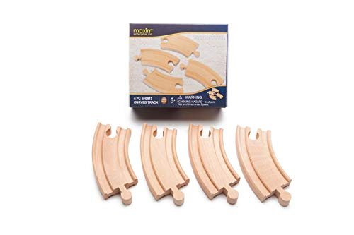 Maxim Enterprise Inc Short Curved Wooden Train Tracks 4 Pack 3 Long Compatible with Thomas Friends Brio and All Major Brands Perfect for Indoor RC Tracks