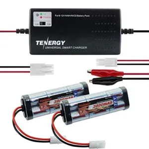 Tenergy 7.2V NiMH Battery Pack 3800mAh Flat 2 Pack with Universal Charger for RC Battleship Guns and Hobbies