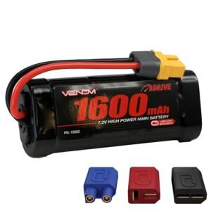 Venom Drive Series 6S 1600mAh 7.2V NiMH Battery for RC Truck Jumps House Universal 2.0 Plug Nickel Metal Hydride 6 Cell