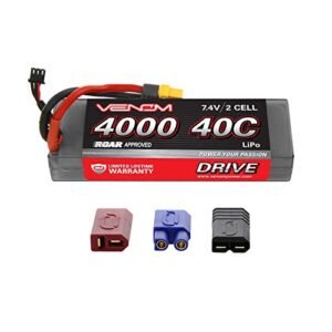 Venom Drive Series 40C 2S 4000mAh 7.4V LiPo RC Battery with Universal 2.0 Plug for Traxxas Deans EC3 2WD 4WD Truck Buggies