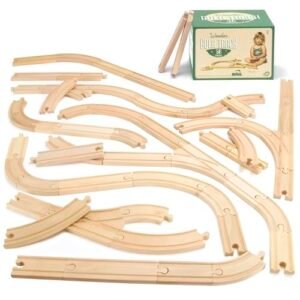 Conductor Carl 56 Piece Bulk Value Wooden Train Track Pack Compatible with All Major Toy Train Brands Including RC Crane Toy