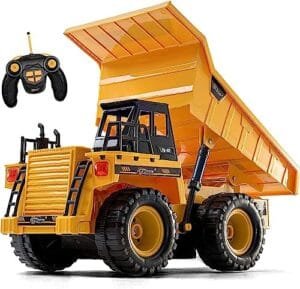 Top Race RC Construction Vehicles 5 Channel Electric Remote Control Dump Truck with Lights and Sounds for Kids Ages 5 and Up