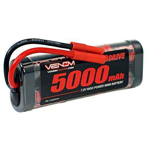 Venom Drive Series 6S 5000mAh 7.2V NiMH Battery Universal 2.0 Plug Nickel Metal Hydride 6 Cell Silicone Connector Compatible with Traxxas Deans HXT 2WD 4WD Truck Buggies