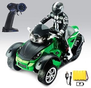 HAK142 MotoHawk Multi Functional 3 Wheeled ATV Ready to Run RC Motorcycle with LED Headlights Green