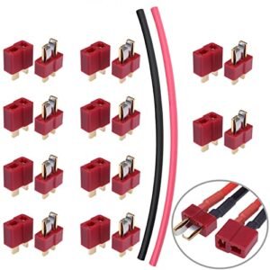 Hobbypark 10 Pairs T Plug Connectors Male Female Deans Style with Shrink Tubing for ASP RC Engine Parts