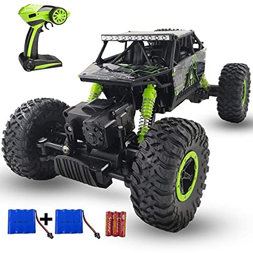 SZJJX 2.4Ghz 4WD Radio Control RC Car All Terrain Rock Crawler with 2 Rechargeable Batteries for Kids Boys Girls Green