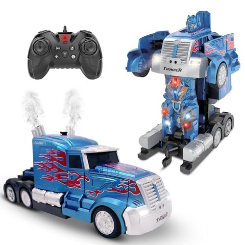 Family Smiles Truck Sprint RC Car Transforming Robot Remote Control Toy for Boys 8 13 with Lights Sounds and Accessories