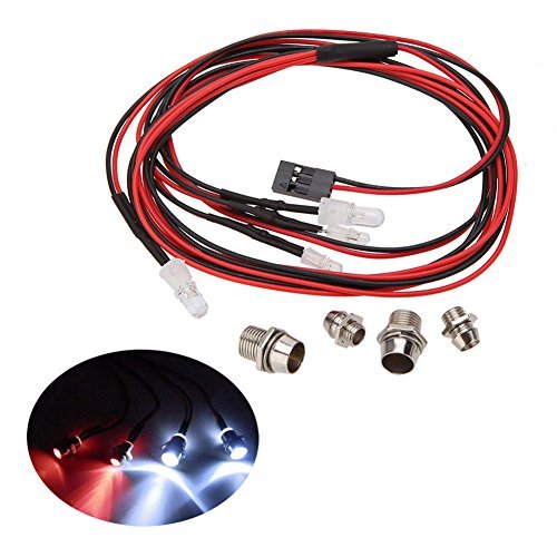 LAFEINA Monster Truck 1/10 RC Car LED Light Kit 4 LED Lamp Set with 2 White Headlights and 2 Red Taillights for D3 SCX10 D90 TRX4 Models