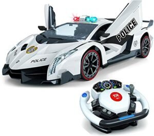 PAC SWI RC Steering Wheel Control Remote Police Car 4D Motion Gravity 1:12 Scale 2.4Ghz with Lights and Sirens TR-911