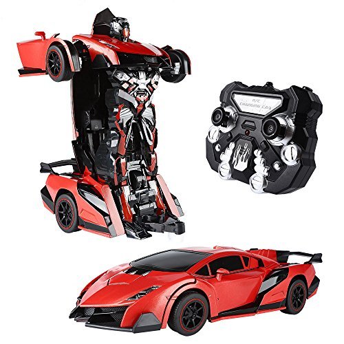 SainSmart Jr Remote Control Car Transform Robot RC Cars for Kids Toys with V12 Engine Sound 1/14 Scale One Button Deformation 360 Drifting Gifts for Boys Girls Aged 8 Plus Red