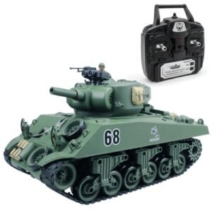 Fisca 2.4Ghz 15 Channel RC Battleship Airsoft Tank 1/20 Sherman M4A3 Main Battle for Kids Age 10 to 16