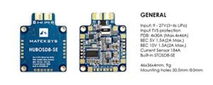 Matek Systems HUBOSD8 SE PDB OSD Power Distribution Board Dual BEC 3S to 6S 184A Current Sensor for FPV RC Drone Prevents RC Jet Fails