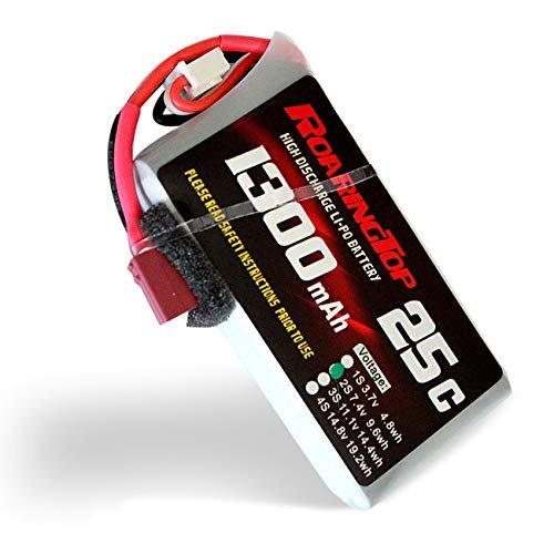 RoaringTop LiPo Battery Pack 25C 1300mAh 2S 7.4V with T Plug for RC Vehicles