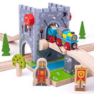 Bigjigs Rail Deluxe RC Classic Steam Train Wooden Castle Drawbridge Toy Accessory for Kids Age 3 Plus
