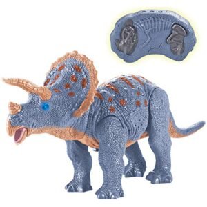 Liberty Imports Planet Hobby RC Dino Planet Remote Control Walking Triceratops Toy with Light Up Eyes and Sounds for Kids