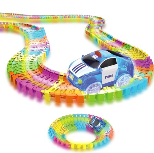 Mindscope Twister Tracks Neon Glow in The Dark 221 Piece Flexible Assembly Track with Glow in the Dark RC Plane Features