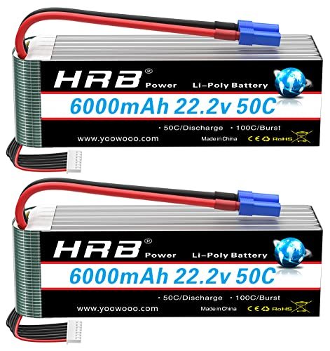 HRB 2pcs 6S 6000mAh Lipo Battery EC5 50C 100C 22.2V RC Lipo Battery for RC Helicopter Pontoons Airplane Car Boat Truck