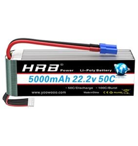 HRB 6S 5000mAh Lipo Battery EC5 Soft Case 50C 100C 22.2V RC Lipo Battery Compatible for RC Quadcopter Airplane 500 600 Helicopter Car Truck