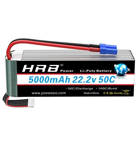 HRB 6S 5000mAh Lipo Battery EC5 Soft Case 50C 100C 22.2V RC Lipo Battery Compatible for RC Quadcopter Airplane 500 600 Helicopter Car Truck