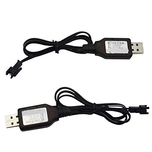 Blomiky 2 Pack 6.0V 250mA USB Charger Power Adapter Cable with SM 2P Connector Plug for JDM RC Cars and 6V 700mAh Ni cd Battery Packs