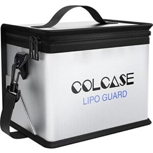 COLCASE Fireproof Explosionproof Lipo Safe Bag for Double E RC Excavator Battery Storage and Charging Large Space Highly Sturdy Double Zipper Lipo Battery Guard 8.46x5.7x6.5 in