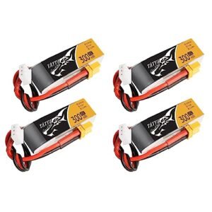 TATTU 4PCS 7.4V 300mAh 2S 45C LiPo Battery Pack with XT30 Plug for Micro RC Trucks 1/87 and Emax Babyhawk Drone