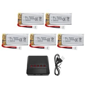 Sea Jump 3.7V 500mAh LiPo Battery 5 Pack with Charger Compatible with Hubsan X4 FPV and More