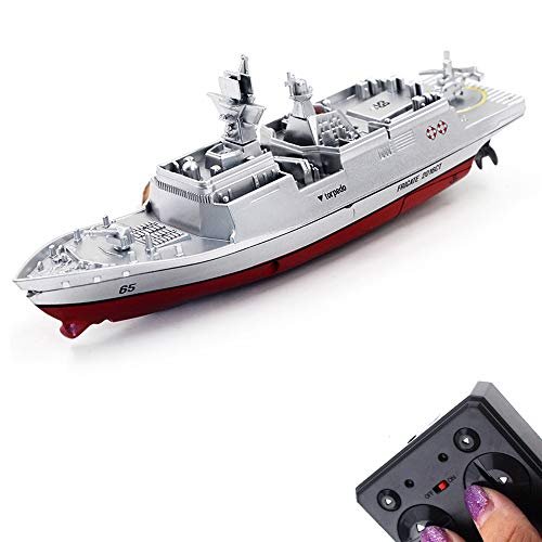 Tipmant Military RC Naval Ship with Electric RC Boat Engines 2.4 GHz Remote Control Speedboat for Kids and Adults Silver