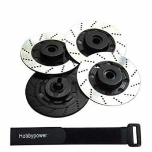 Hobbypower Aluminum 12mm Hex Hub Wheel Tires Brake Disc Set for 1 10 RC Car On Road Models XI D3 D4 Pack of 4 Black Sliver