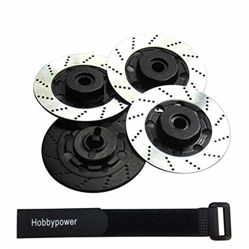 Hobbypower Aluminum 12mm Hex Hub Wheel Tires Brake Disc Set for 1 10 RC Car On Road Models XI D3 D4 Pack of 4 Black Sliver