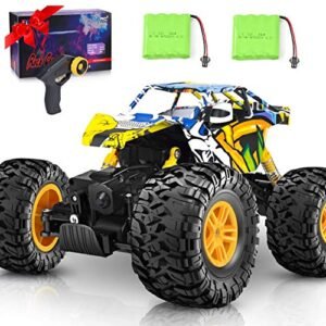 DOUBLE E 1/12 RC Cars Monster Truck 4WD Remote Control Off Road Vehicle with Graffiti Design Shell 2 Powerful Motors for Kids Boys Girls