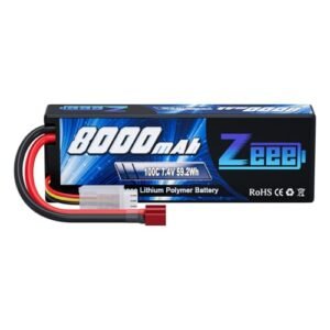 Zeee 2S Lipo Battery 8000mAh 7.4V 100C Hard Case with T Plug for RC Cars Trucks Boats and Helicopters
