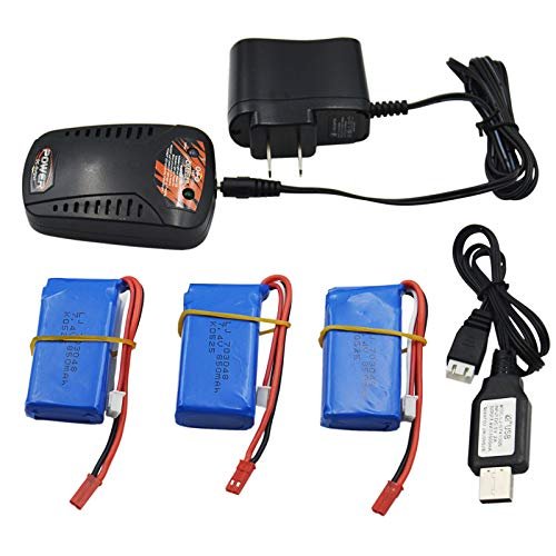 Blomiky 3 Pack 7.4V 850mAh Lipo Battery with JST Plug and Charger Compatible with Pete and Poke RC Plane and Other RC Models