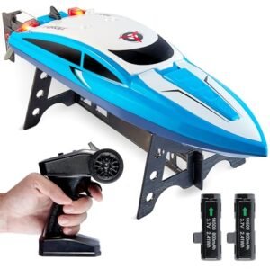 Force1 Velocity Blue Fast RC Racing Boats Remote Control Boats for Pools and Lakes with 2 Rechargeable Batteries and 2.4GHZ Transmitter
