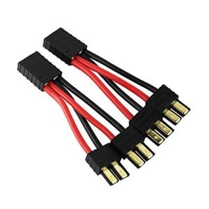 OliYin 2pcs TRX 2 Male to 1 Female Parallel Adapter Wire Cable 14awg 3.93in for RC LiPO Battery Pack of 2