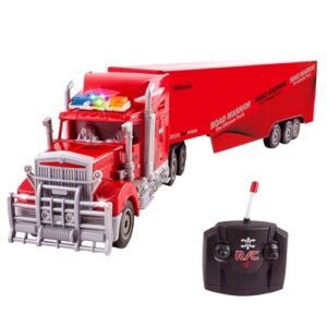 Vokodo Big Red RC Truck 23 Inch Electric Remote Control Semi Truck and Trailer with LED Lights for Kids