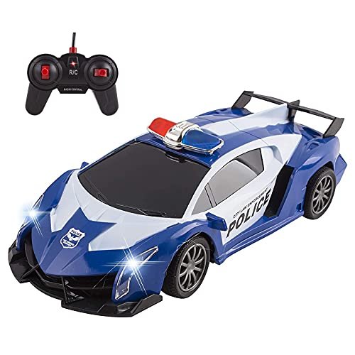 Vokodo RC Trucks Working Police Remote Control Toy Car with LED Headlights and Siren Blue