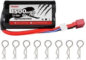 Hosim 7.4V 1500mAh 15C Lithium-ion Rechargeable Battery Pack with T Connector for RC Evader BX Car 12401 12402 RC Truck 9155 RC Truggy 9156 RC Airplane UAV Drone FPV (Free Bonus 8pcs Body Clip Pins)