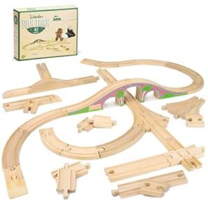 Conductor Carl Wooden Train Track Set 42 Pieces Compatible with RC Train Games and Major Toy Train Brands