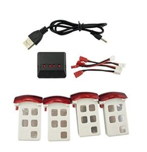 Fytoo Accessories 4PCS 3.7V 500mAh Batteries for SYMA X5UW X5UC Remote Control Helicopter 4PCS Batteries + 1 for 4 Charger + 4PCS Transfer Cables