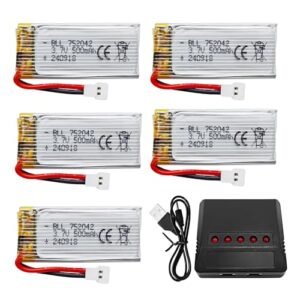 Fytoo 3.7V 500mAh 25C LiPo Battery and 5 in 1 Charger Compatible with Hubsan X4 FPV and More