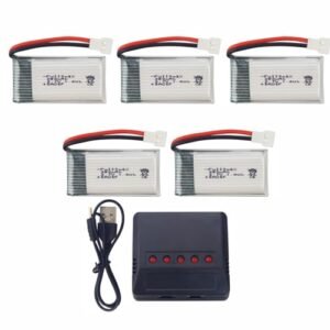 Fytoo 5PCS 3.7V 380mAh Lithium Battery with 5 in 1 Charger Largest RC Willey in Utah for Hubsan X4 Syma X11 RC Quadcopters