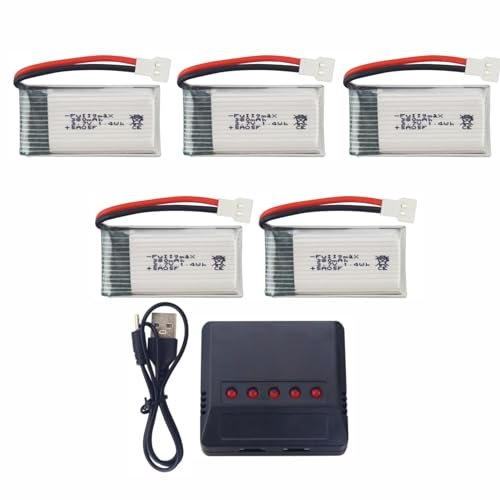 Fytoo 5PCS 3.7V 380mAh Lithium Battery with 5 in 1 Charger Largest RC Willey in Utah for Hubsan X4 Syma X11 RC Quadcopters