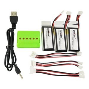 Fytoo Accessories 3PCS 3.7V 350mah Li Battery and 3 in1 Balance Charger for UDI 908 RC Boat and Other RC Drones