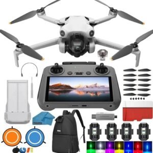 DJI Mini 4 Pro Drone with DJI RC 2 Screen Remote Control Bundle Kit Including RC Helicopter Strobe Lights 128GB SD Card and More