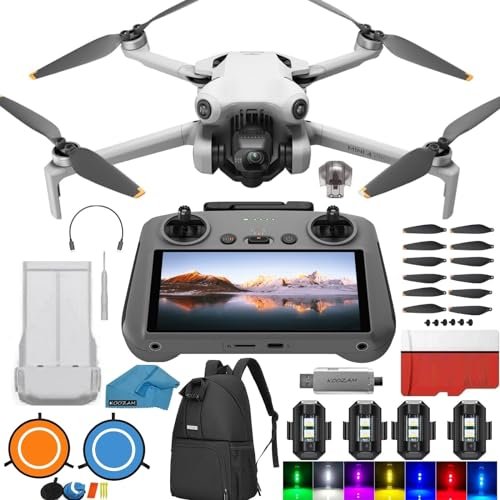 DJI Mini 4 Pro Drone with DJI RC 2 Screen Remote Control Bundle Kit Including RC Helicopter Strobe Lights 128GB SD Card and More