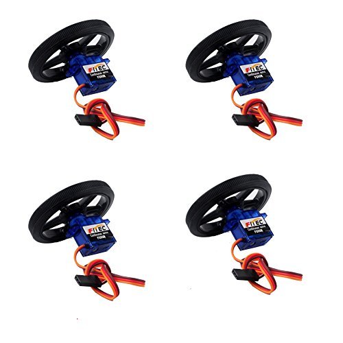 Geekstory Feetech FS90R 360 Degree Continuous Rotation Micro Servo Motor with RC Tire Wheel Pack of 4 Ideal for RC Tire Chains Projects