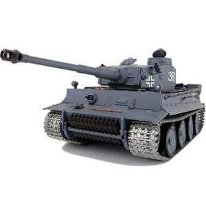 Omni Wheel RC Tank 1 16 Scale German Tiger I Gray Remote Control Model with 360 Degree Rotating Turret Steel Gear Gearbox and 3800mah Nimh Battery