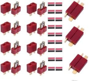 FLY RC 10 Pairs T Plug Connectors Male and Female with 20pcs Shrink Tubing for RC LiPo Battery Durable Flame Resistant Gold Plated Copper